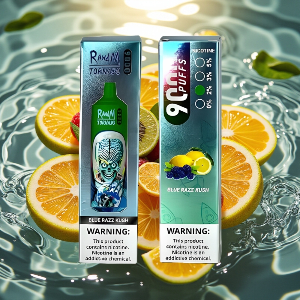 RandM Tornado 9000 Puffs Recarregável 850mAh 18mL Tela RGB Malha Blue Razz Kush