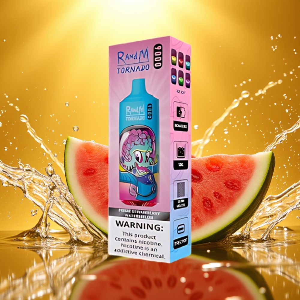 RandM Tornado 9000 Puffs Recarregável 850mAh 18mL Tela RGB Mesh Morango Melancia Premium