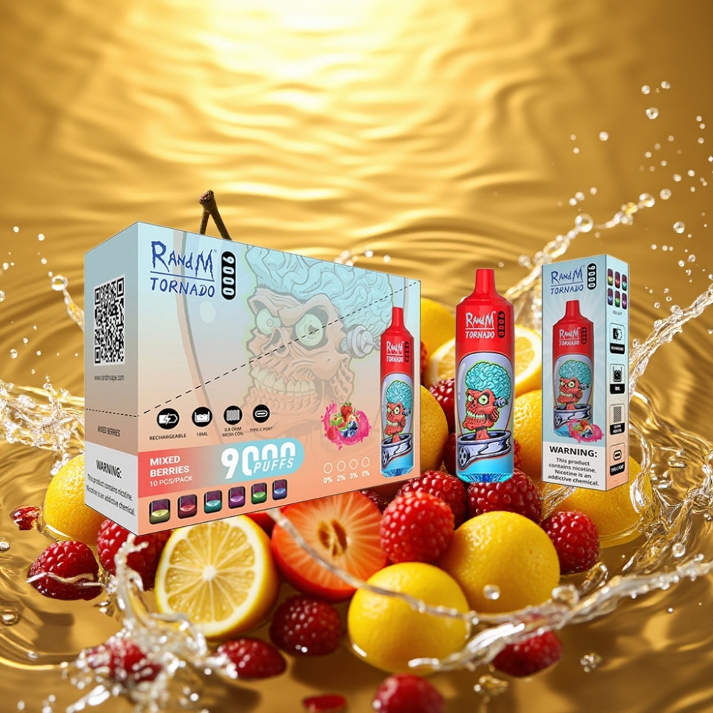 RandM Tornado 9000 Puffs Recarregável 850mAh Tela RGB 18mL Mesh Coil Frutas Silvestres