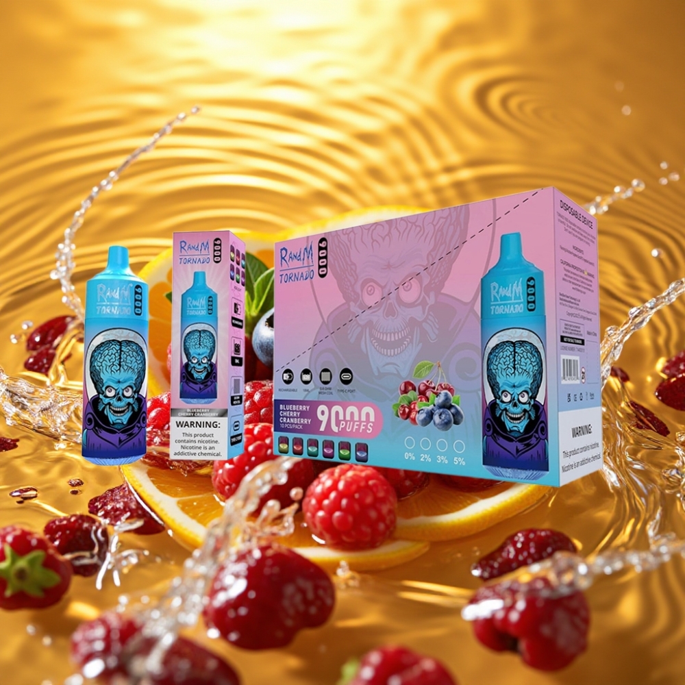 RandM Tornado 9000 Puffs Recarregável RGB Tela Mesh 18mL Mirtilo Cereja Oxicoco