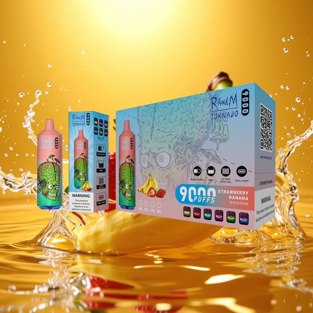 RandM Tornado 9000 Puffs distributor Portugal 850mAh 18mL Mesh RGB Morango Banana